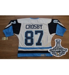 Penguins #87 Sidney Crosby White Blue CCM Throwback 2017 Stanley Cup Finals Champions Stitched NHL Jersey