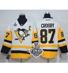 Penguins #87 Sidney Crosby White New Away 2017 Stanley Cup Final Patch Stitched NHL Jersey