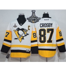 Penguins #87 Sidney Crosby White New Away 2017 Stanley Cup Finals Champions Stitched NHL Jersey