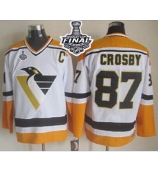 Penguins #87 Sidney Crosby White Yellow CCM Throwback 2017 Stanley Cup Final Patch Stitched NHL Jersey