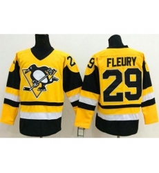 Pittsburgh Penguins #29 Andre Fleury Yellow Throwback Stitched NHL Jersey