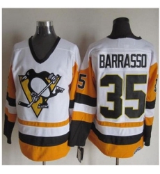 Pittsburgh Penguins #35 Tom Barrasso White Black CCM Throwback NHL Jersey