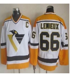 Pittsburgh Penguins #66 Mario Lemieux White Yellow CCM Throwback Stitched NHL Jersey