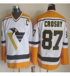 Pittsburgh Penguins #87 Sidney Crosby White Yellow CCM Throwback Stitched NHL Jersey