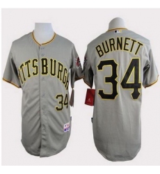 Pittsburgh Pirates #34 A. J. Burnett Grey Cool Base Stitched Baseball Jersey