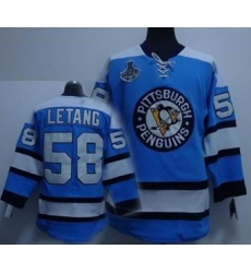 RBK Pittsburgh Penguins #58 Letang Blue STANLEY CUP Jersey