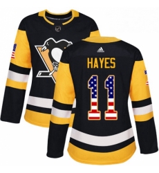 Womens Adidas Pittsburgh Penguins 11 Jimmy Hayes Authentic Black USA Flag Fashion NHL Jersey 