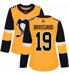 Womens Adidas Pittsburgh Penguins 19 Derick Brassard Authentic Gold Alternate NHL Jersey 
