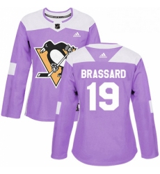 Womens Adidas Pittsburgh Penguins 19 Derick Brassard Authentic Purple Fights Cancer Practice NHL Jersey 