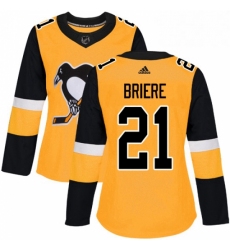 Womens Adidas Pittsburgh Penguins 21 Michel Briere Authentic Gold Alternate NHL Jersey 