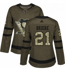Womens Adidas Pittsburgh Penguins 21 Michel Briere Authentic Green Salute to Service NHL Jersey 