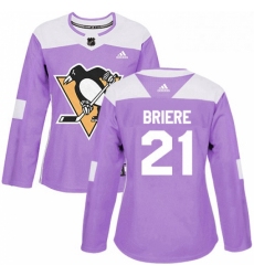 Womens Adidas Pittsburgh Penguins 21 Michel Briere Authentic Purple Fights Cancer Practice NHL Jersey 