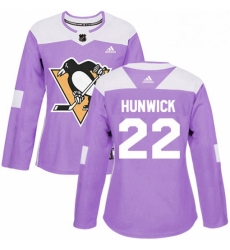 Womens Adidas Pittsburgh Penguins 22 Matt Hunwick Authentic Purple Fights Cancer Practice NHL Jersey 