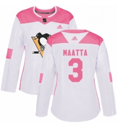 Womens Adidas Pittsburgh Penguins 3 Olli Maatta Authentic WhitePink Fashion NHL Jersey 