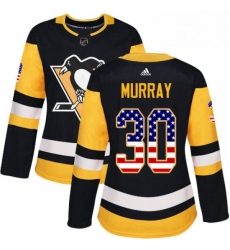 Womens Adidas Pittsburgh Penguins 30 Matt Murray Authentic Black USA Flag Fashion NHL Jersey 