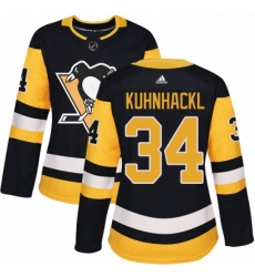 Womens Adidas Pittsburgh Penguins 34 Tom Kuhnhackl Authentic Black Home NHL Jersey 