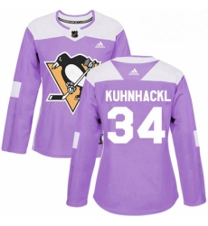 Womens Adidas Pittsburgh Penguins 34 Tom Kuhnhackl Authentic Purple Fights Cancer Practice NHL Jersey 