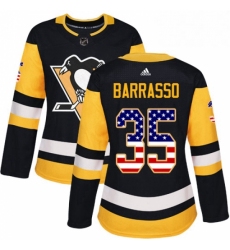 Womens Adidas Pittsburgh Penguins 35 Tom Barrasso Authentic Black USA Flag Fashion NHL Jersey 