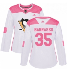 Womens Adidas Pittsburgh Penguins 35 Tom Barrasso Authentic WhitePink Fashion NHL Jersey 