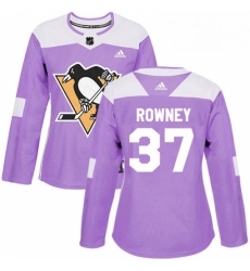 Womens Adidas Pittsburgh Penguins 37 Carter Rowney Authentic Purple Fights Cancer Practice NHL Jersey 