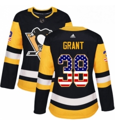 Womens Adidas Pittsburgh Penguins 38 Derek Grant Authentic Black USA Flag Fashion NHL Jersey 
