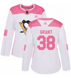 Womens Adidas Pittsburgh Penguins 38 Derek Grant Authentic White Pink Fashion NHL Jersey 