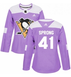 Womens Adidas Pittsburgh Penguins 41 Daniel Sprong Authentic Purple Fights Cancer Practice NHL Jersey 