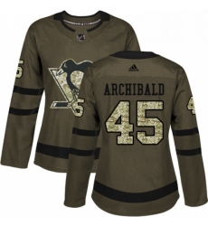 Womens Adidas Pittsburgh Penguins 45 Josh Archibald Authentic Green Salute to Service NHL Jersey 