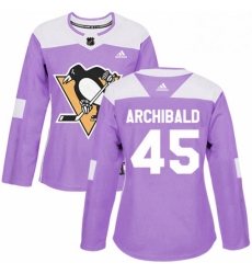 Womens Adidas Pittsburgh Penguins 45 Josh Archibald Authentic Purple Fights Cancer Practice NHL Jersey 