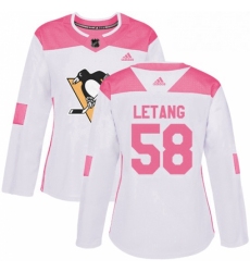 Womens Adidas Pittsburgh Penguins 58 Kris Letang Authentic WhitePink Fashion NHL Jersey 