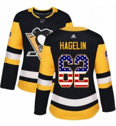 Womens Adidas Pittsburgh Penguins 62 Carl Hagelin Authentic Black USA Flag Fashion NHL Jersey 