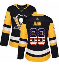 Womens Adidas Pittsburgh Penguins 68 Jaromir Jagr Authentic Black USA Flag Fashion NHL Jersey 