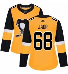 Womens Adidas Pittsburgh Penguins 68 Jaromir Jagr Authentic Gold Alternate NHL Jersey 