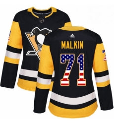 Womens Adidas Pittsburgh Penguins 71 Evgeni Malkin Authentic Black USA Flag Fashion NHL Jersey 
