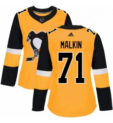 Womens Adidas Pittsburgh Penguins 71 Evgeni Malkin Authentic Gold Alternate NHL Jersey 