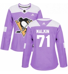 Womens Adidas Pittsburgh Penguins 71 Evgeni Malkin Authentic Purple Fights Cancer Practice NHL Jersey 