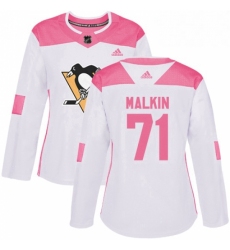 Womens Adidas Pittsburgh Penguins 71 Evgeni Malkin Authentic WhitePink Fashion NHL Jersey 