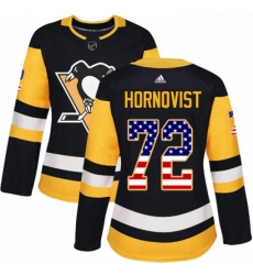 Womens Adidas Pittsburgh Penguins 72 Patric Hornqvist Authentic Black USA Flag Fashion NHL Jersey 