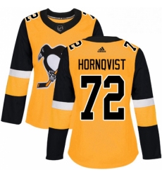 Womens Adidas Pittsburgh Penguins 72 Patric Hornqvist Authentic Gold Alternate NHL Jersey 