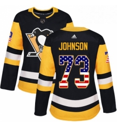 Womens Adidas Pittsburgh Penguins 73 Jack Johnson Authentic Black USA Flag Fashion NHL Jersey 