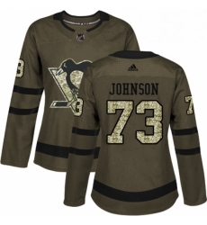 Womens Adidas Pittsburgh Penguins 73 Jack Johnson Authentic Green Salute to Service NHL Jersey 