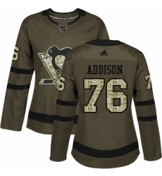 Womens Adidas Pittsburgh Penguins 76 Calen Addison Authentic Green Salute to Service NHL Jersey 
