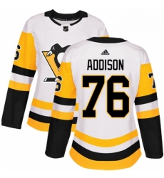 Womens Adidas Pittsburgh Penguins 76 Calen Addison Authentic White Away NHL Jersey 