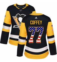 Womens Adidas Pittsburgh Penguins 77 Paul Coffey Authentic Black USA Flag Fashion NHL Jersey 