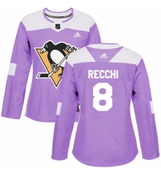 Womens Adidas Pittsburgh Penguins 8 Mark Recchi Authentic Purple Fights Cancer Practice NHL Jersey 