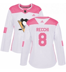 Womens Adidas Pittsburgh Penguins 8 Mark Recchi Authentic WhitePink Fashion NHL Jersey 