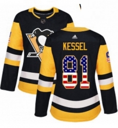 Womens Adidas Pittsburgh Penguins 81 Phil Kessel Authentic Black USA Flag Fashion NHL Jersey 