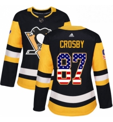 Womens Adidas Pittsburgh Penguins 87 Sidney Crosby Authentic Black USA Flag Fashion NHL Jersey 