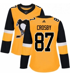 Womens Adidas Pittsburgh Penguins 87 Sidney Crosby Authentic Gold Alternate NHL Jersey 