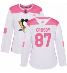 Womens Adidas Pittsburgh Penguins 87 Sidney Crosby Authentic WhitePink Fashion NHL Jersey 
